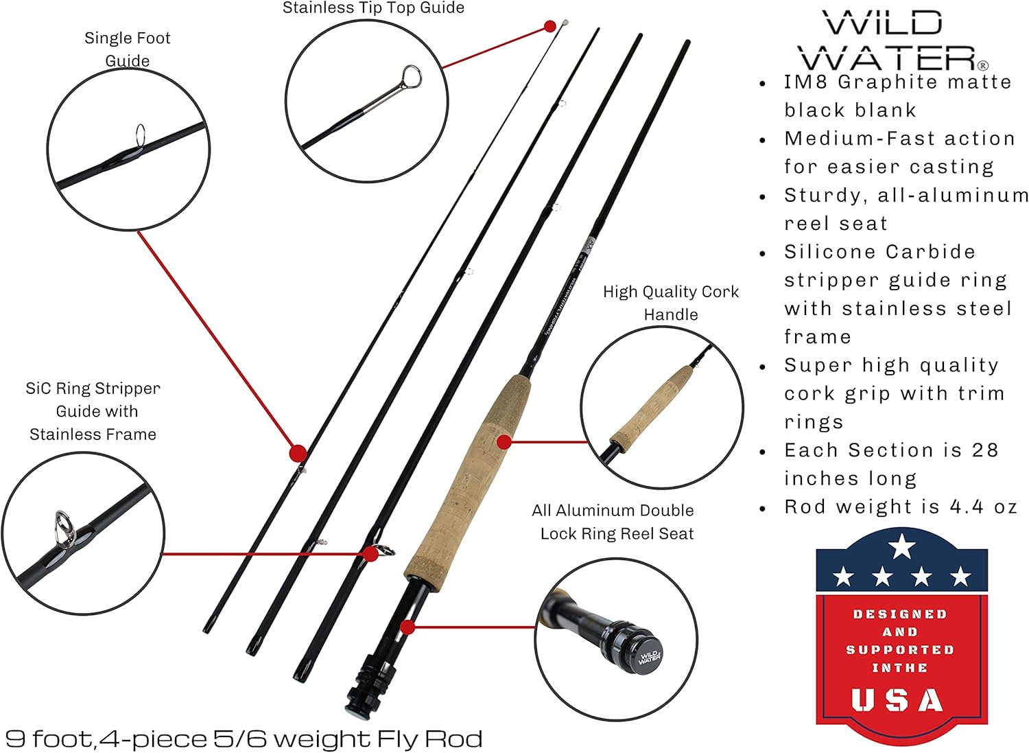 9-foot 4-Piece Fly Fishing Rod Combo with Die Cast Aluminum Reel V761
