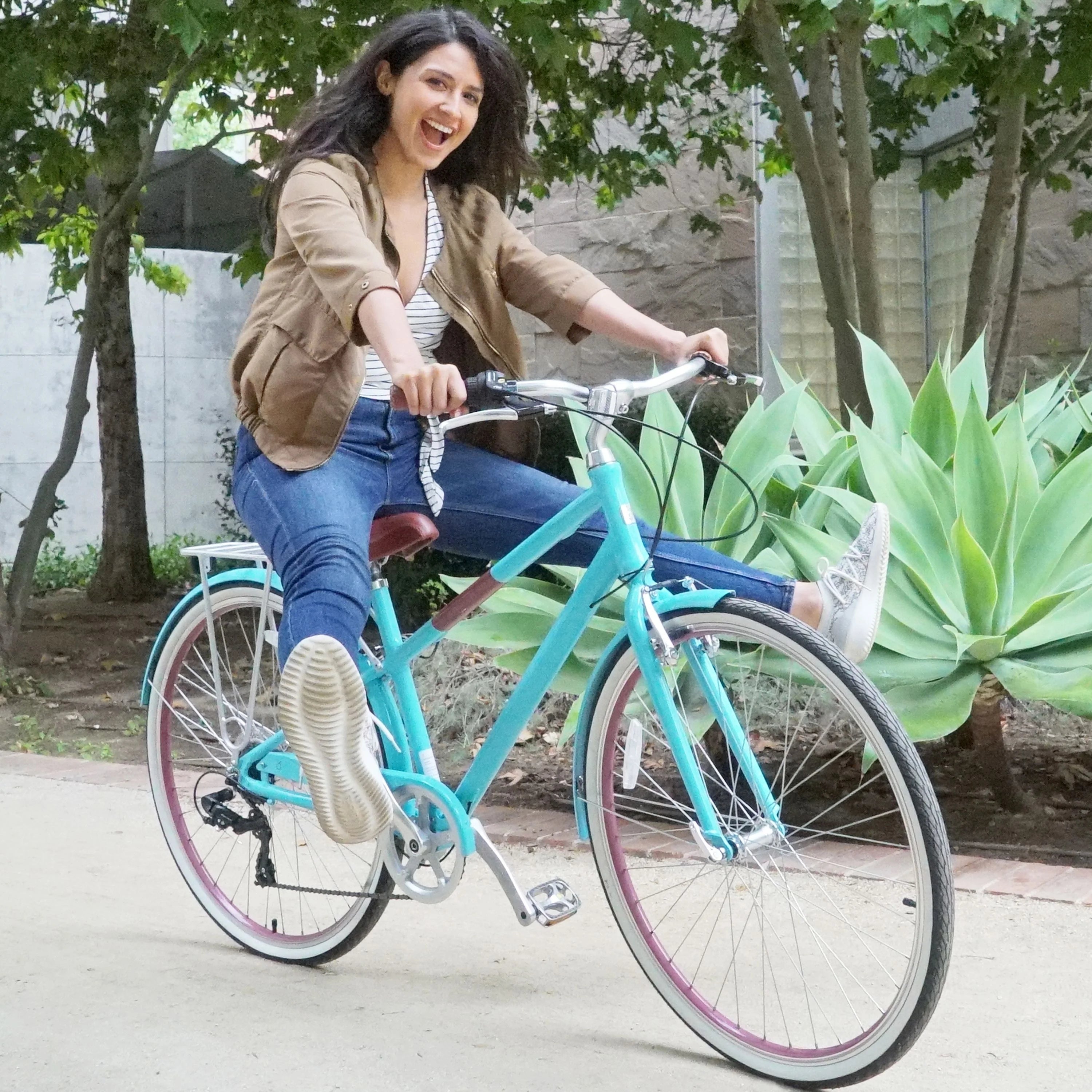 Teal Blue 7-Speed Hybrid Bike with Rear Rack, 28 In. Wheels J798