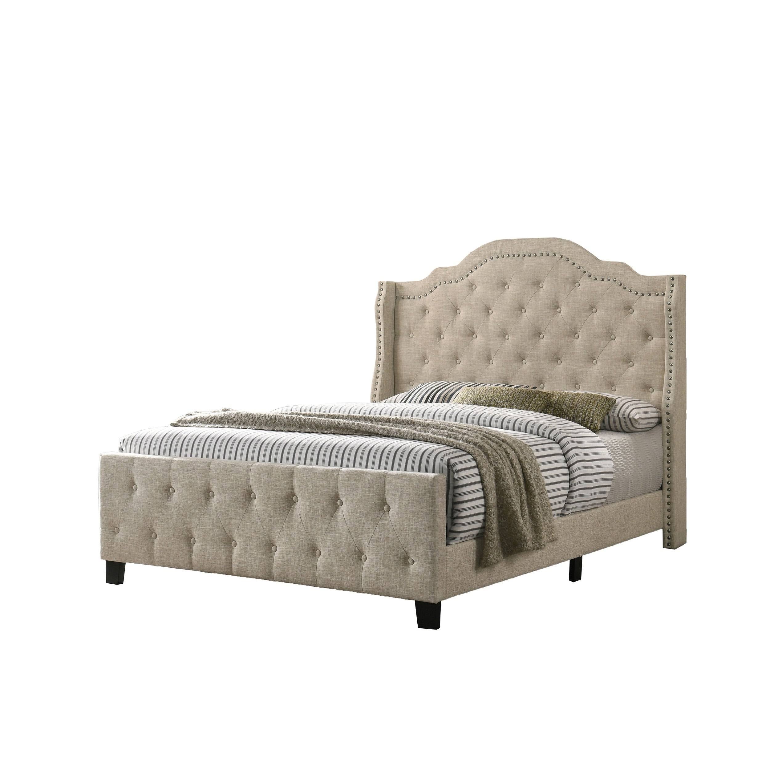 Beige Linen Tufted Panel Bed Queen Q429