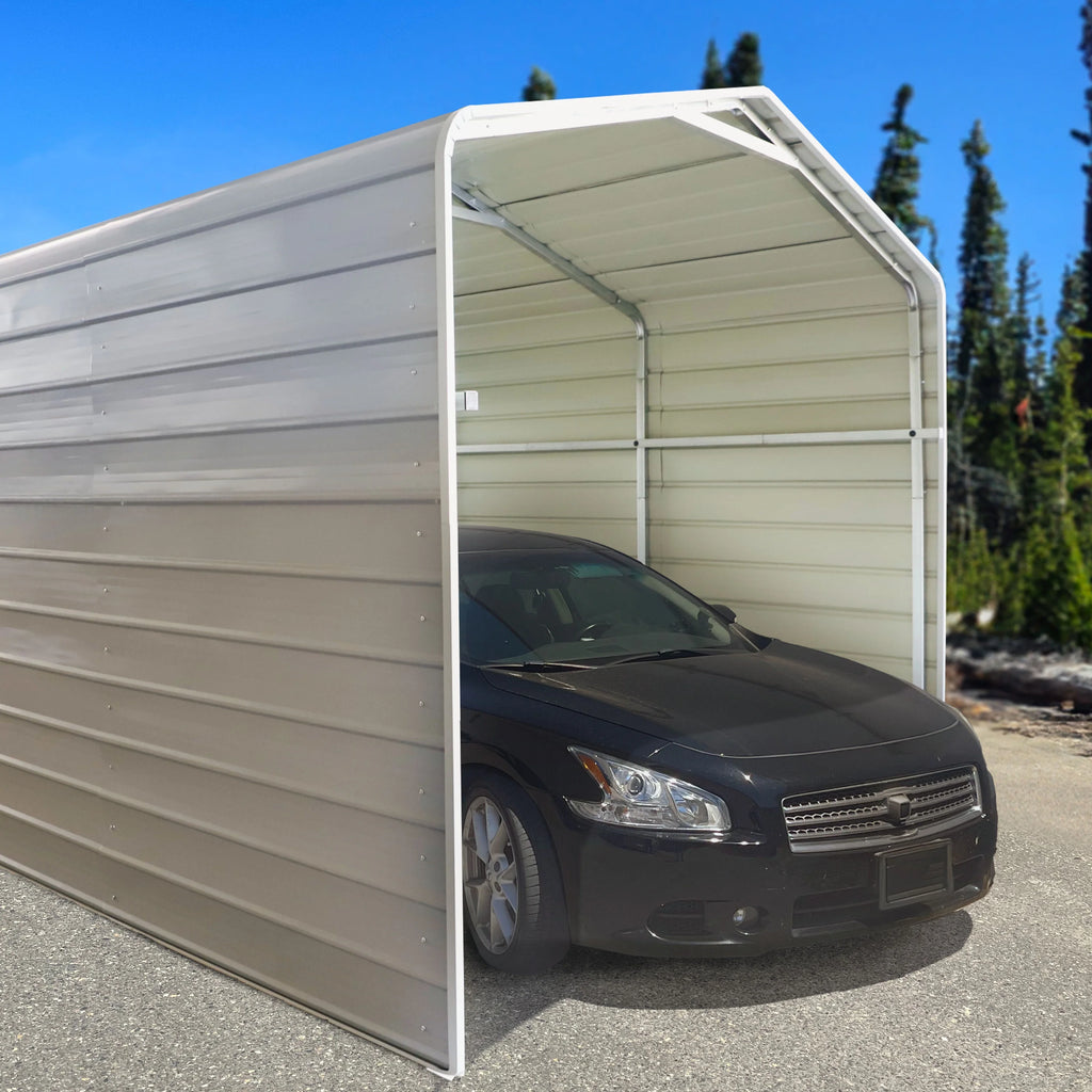 Galvanized Steel Carport Canopy Shelter with Sidewalls 12W x 26L x 10H ft Grey H668106
