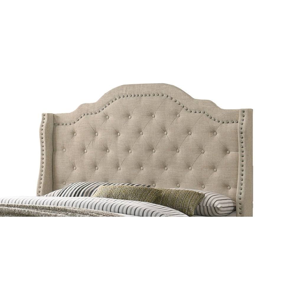 Beige Linen Tufted Panel Bed Queen Q429