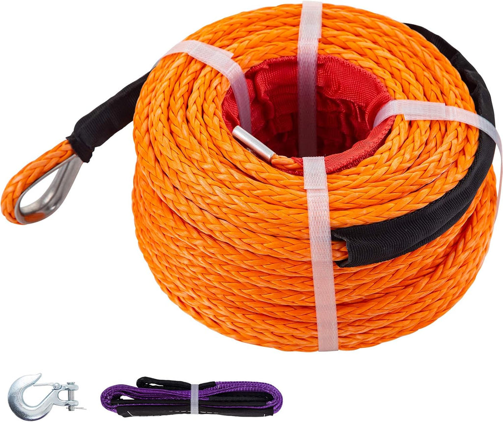 Synthetic Winch Rope 3/8in x 100ft with G70 Hook, 12 Strands, Blue Pack of 2 G3874