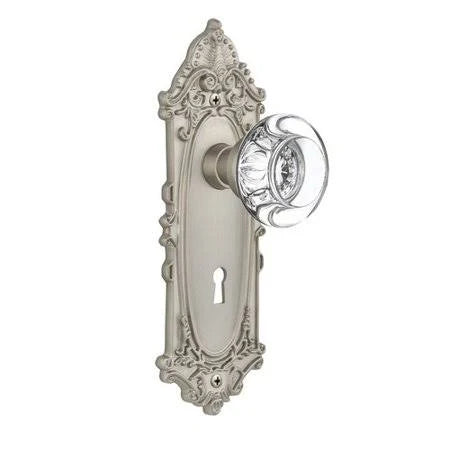 Round Clear Crystal Glass Double Dummy Door Knob with Victorian Plate C808862