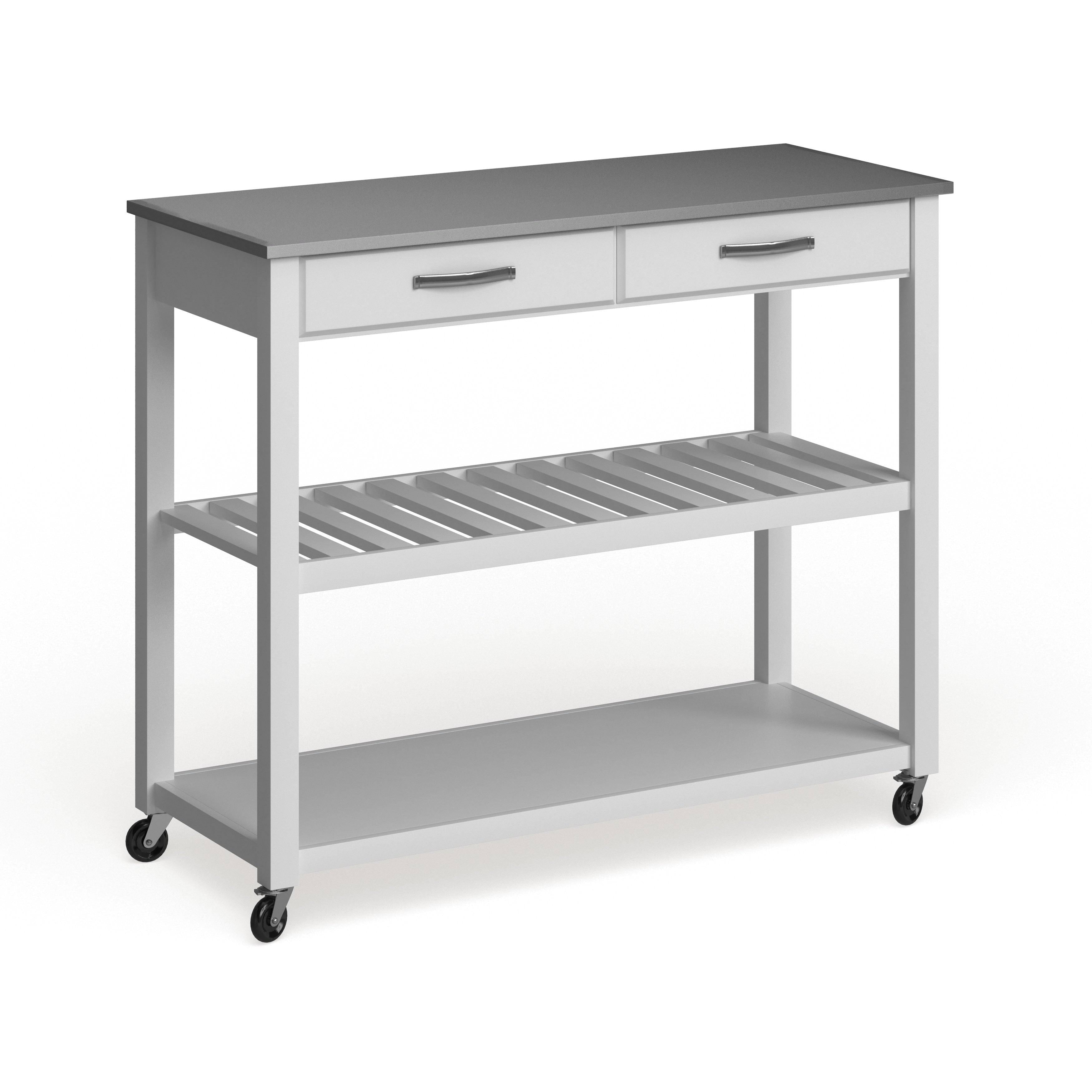 White Wood Kitchen Cart Island R719