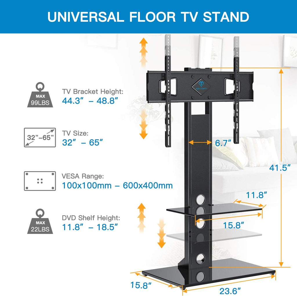 Swivel Floor TV Stand with Shelves for 32-65 inch LCD LED TVs, VESA 600x400mm A420966