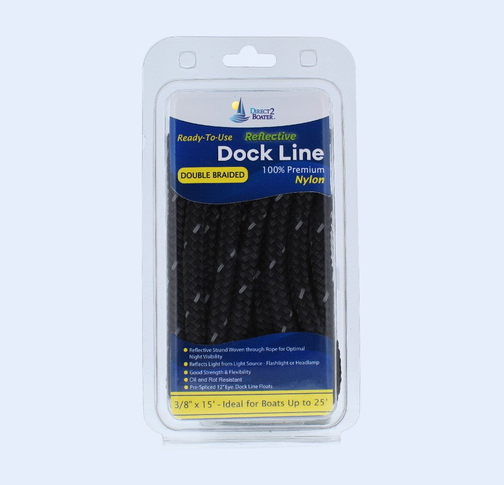 3/8" x 15' Black (2 Pack) Double Braided Nylon Dock Line J8347