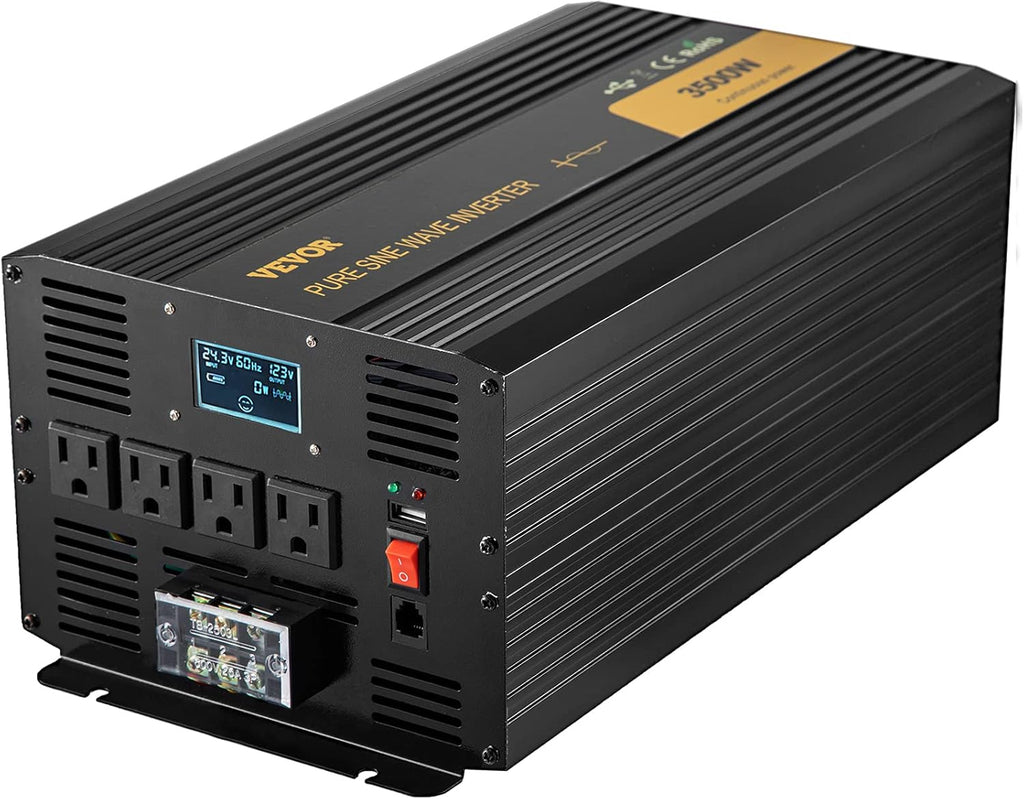 3500 Watt Pure Sine Wave Power Inverter, DC 24V to AC 120V, with USB Port and Remote Controller H90513
