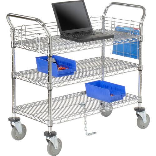 Chrome 3 Shelf Utility Cart with Polyurethane Casters O8650
