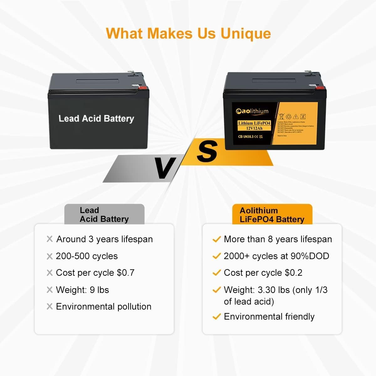 12V 12Ah LiFePO4 Deep Cycle Rechargeable Battery with Built-in BMS and F2 Terminal X5666
