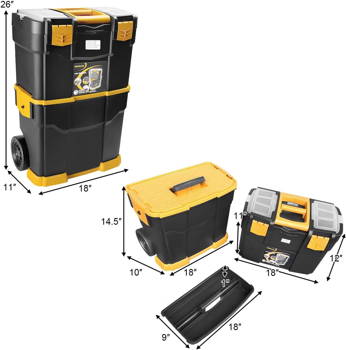 Stackable Rolling Tool Storage Case with Removable Tray F518