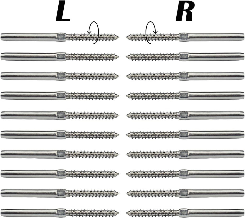 20Pack 1/8 Swage Lag Screws Left & Right Cable Railing Hardware Kit T316 Stainless Steel U265622