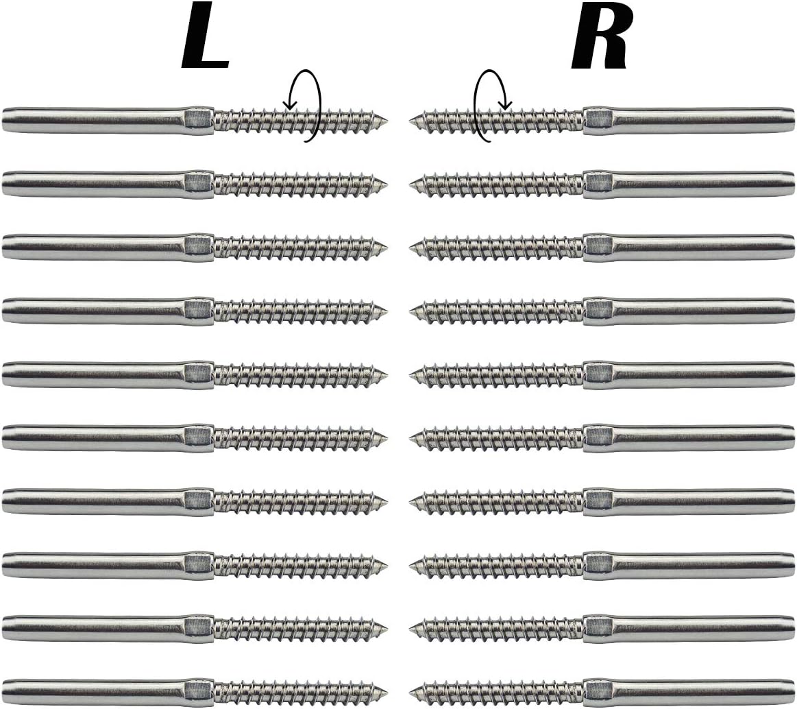 20Pack 1/8 Swage Lag Screws Left & Right Cable Railing Hardware Kit T316 Stainless Steel U265622