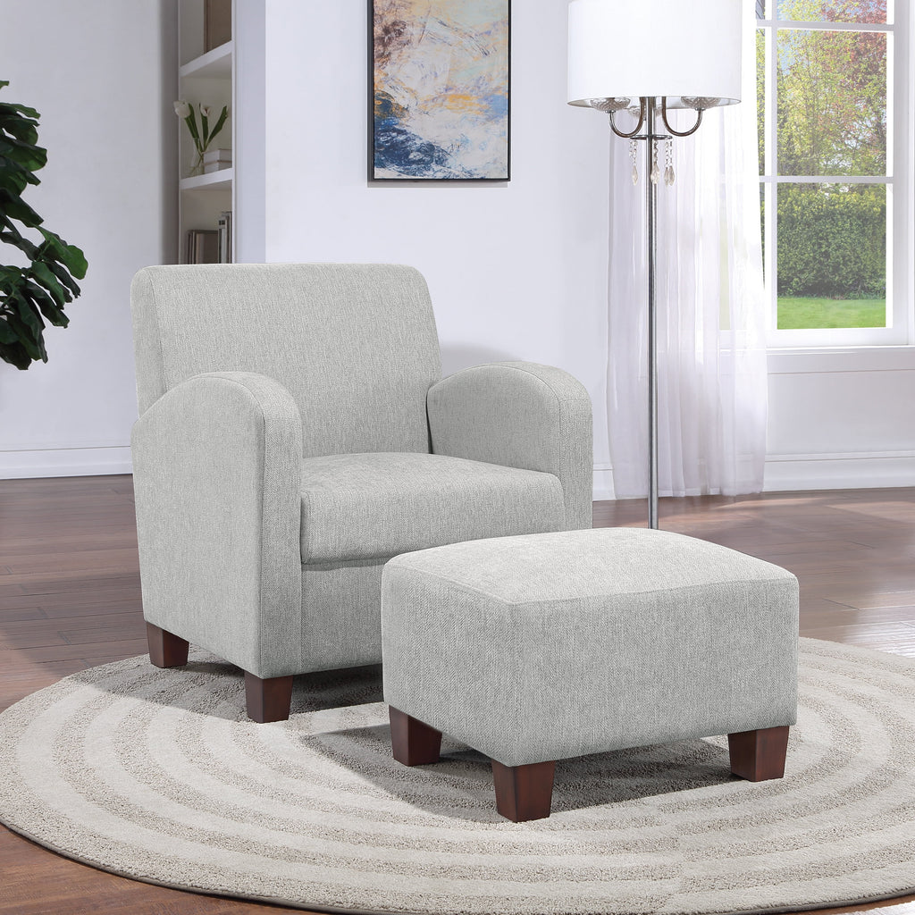 Chair & Ottoman Herringbone Smoke Gray Fabric with Medium Espresso Legs L24811