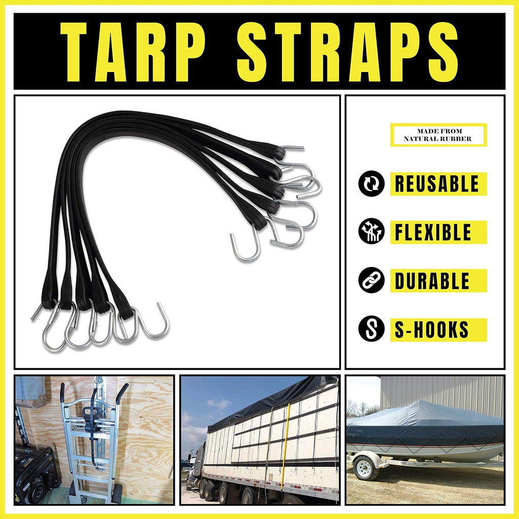 Natural Rubber Bungee Cords with Hooks 15" Pack of 50 K4384