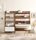2-Piece Wood Office Desk and Bookshelf in Walnut White C9735