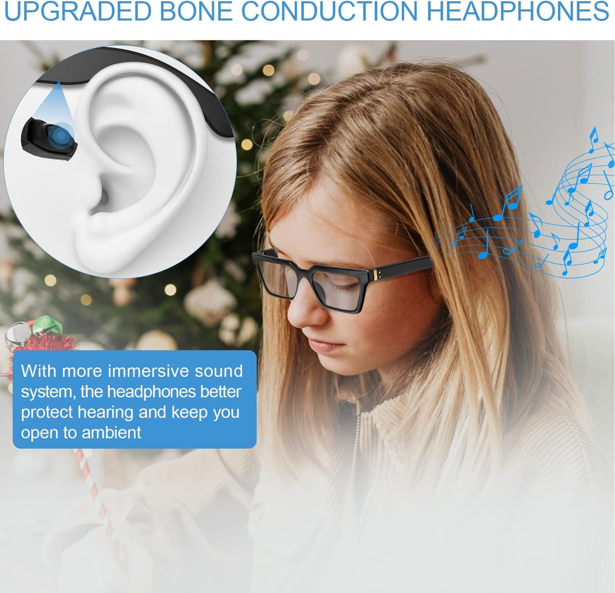 Bone Conduction Glasses Headphones with Anti Blue Light and Photochromic Lenses N4870