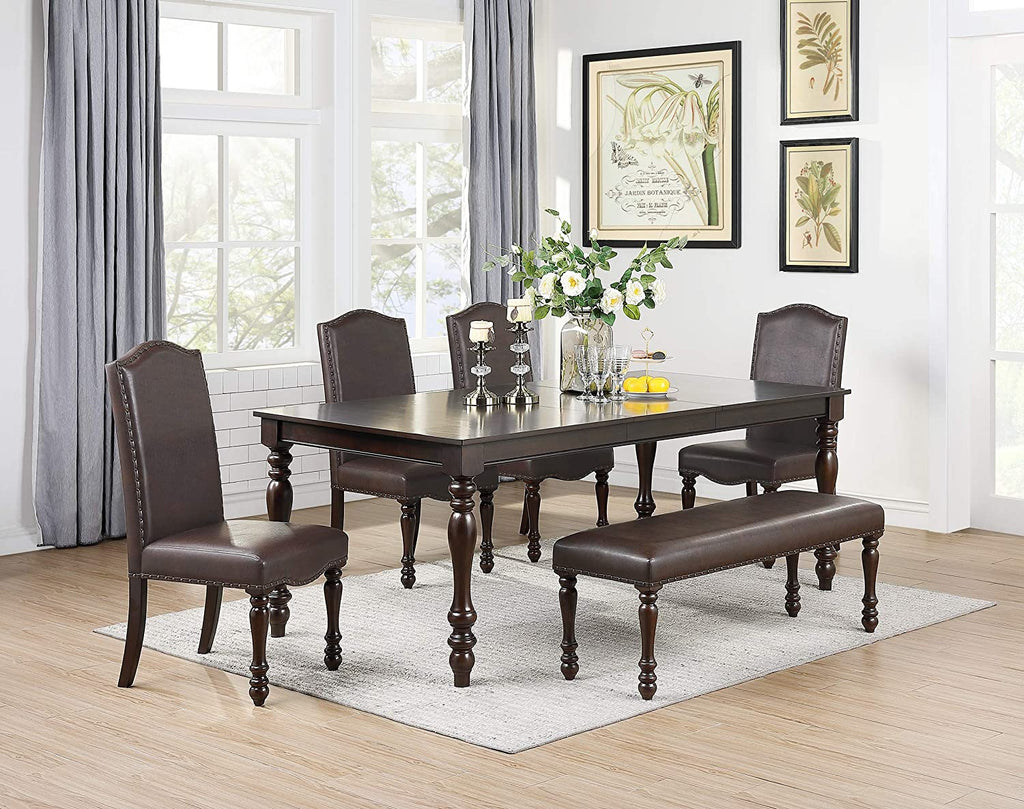 Cherry Finish Faux Leather Bench I539