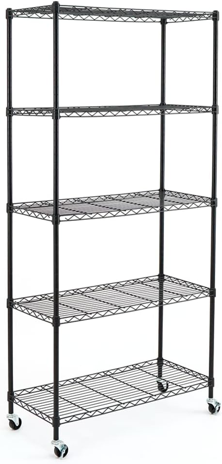 Black Adjustable Carbon Steel Wire Shelving Unit on Wheels A790