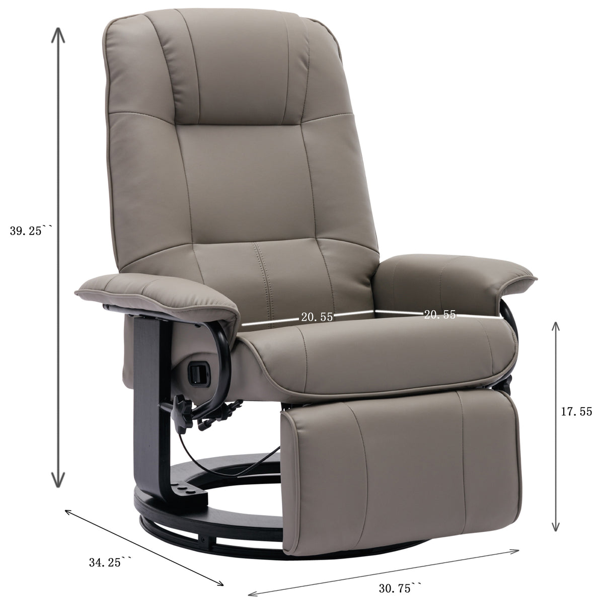 Grey Faux Leather Manual Swivel Recliner Chair with Footrest V943063