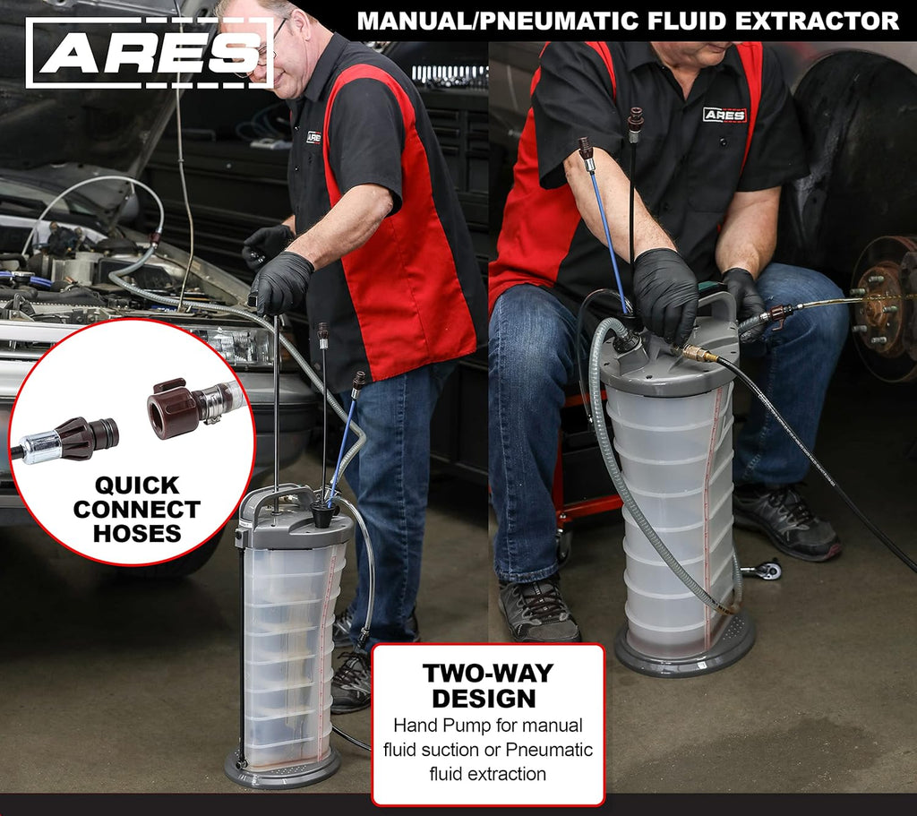 Manual/Pneumatic Fluid Extractor with Brake Bleeder Adapter, 10L Capacity, Polypropylene P2483