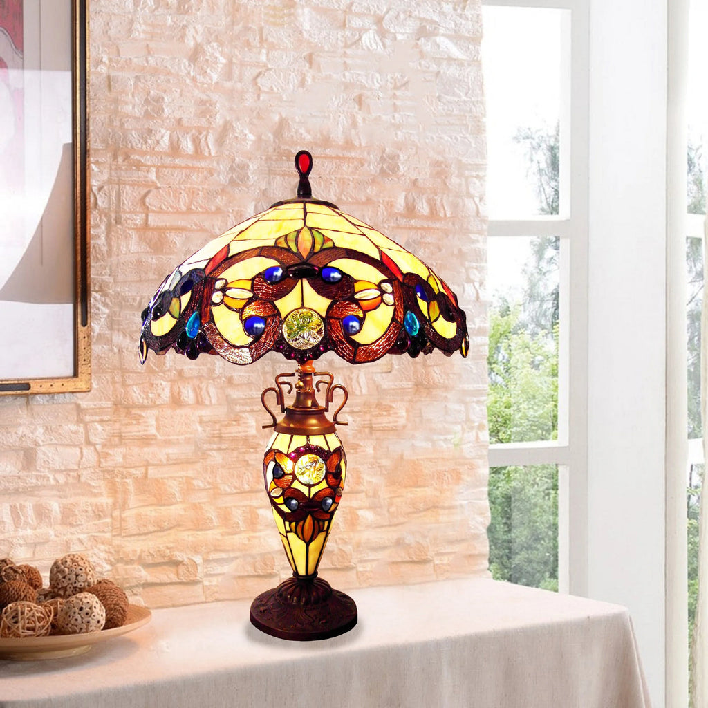 Victorian Tiffany-Style 3 Light Table Lamp 18" Wide S90492