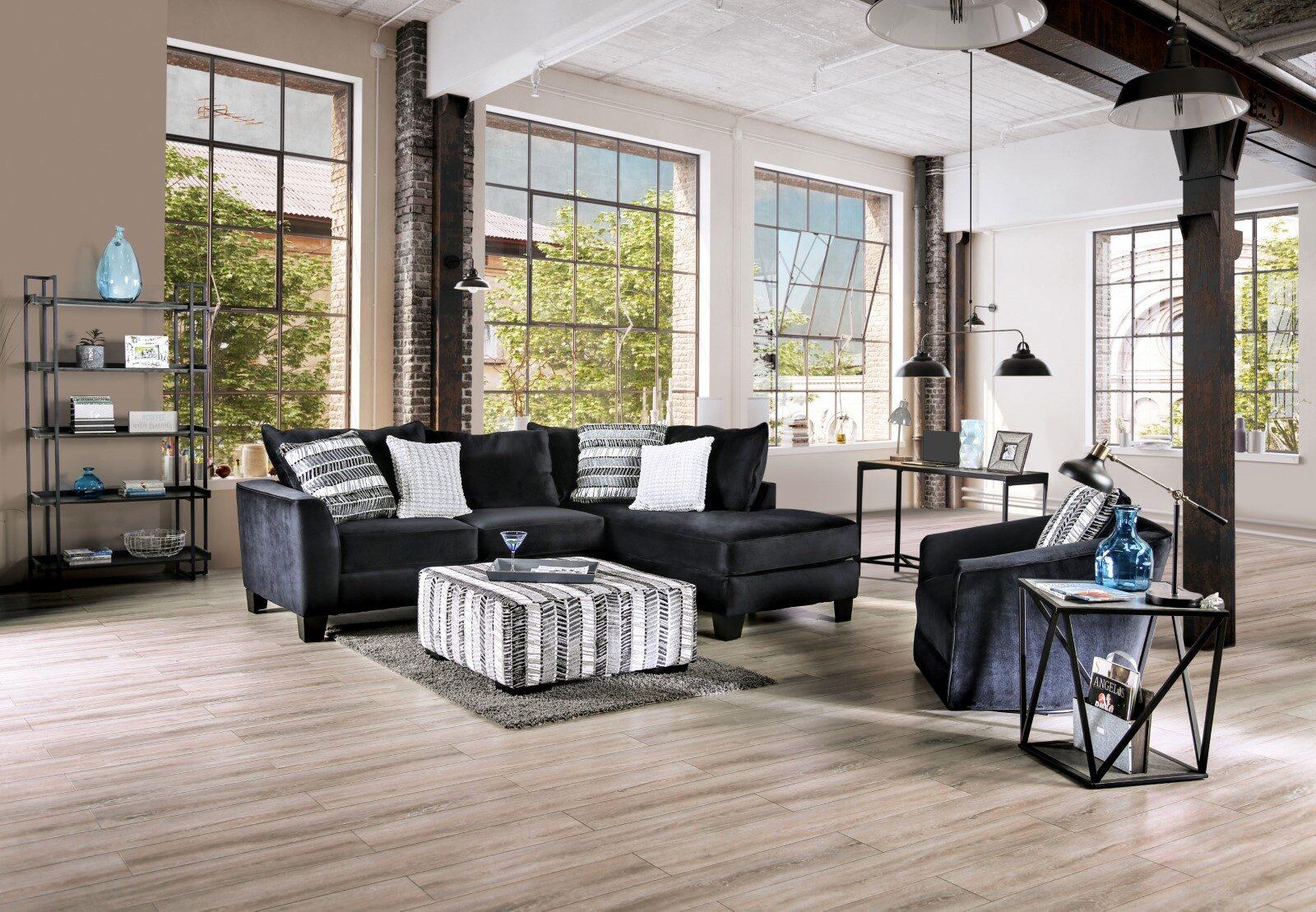 Black Microfiber Sectional Sofa and Arm Chair H245553