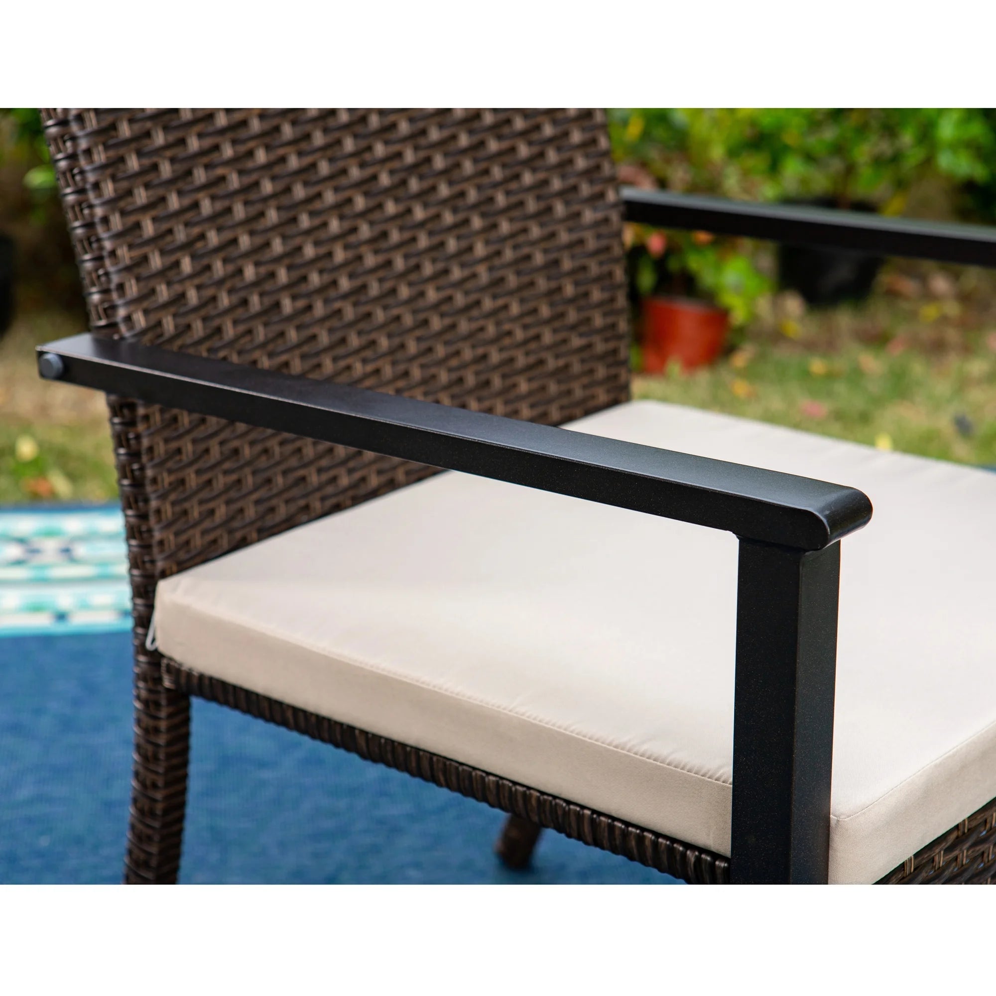 6-Piece Outdoor Dining Set with Acacia Wood Table, Bench and Wicker Chairs with Cushions A5466