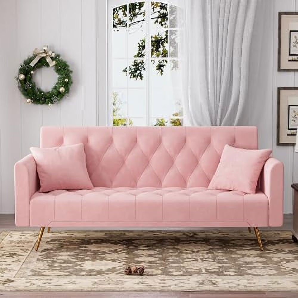 Velvet Futon Sofa Bed with 2 Pillows, 71 inch D36411