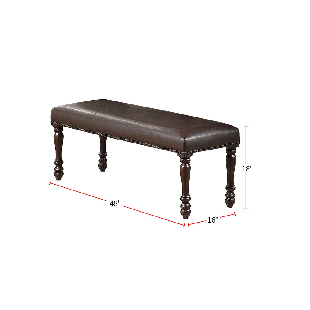 Cherry Finish Faux Leather Bench I539