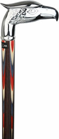 Chrome Plated Eagle Head Walking Cane with Inlaid Wenge Wood Shaft and Silver Collar X573