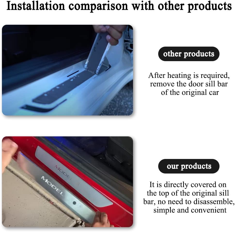 Door Sill Protector with LED Light, 4 Pieces Front/Rear Sill Plate Protector V821