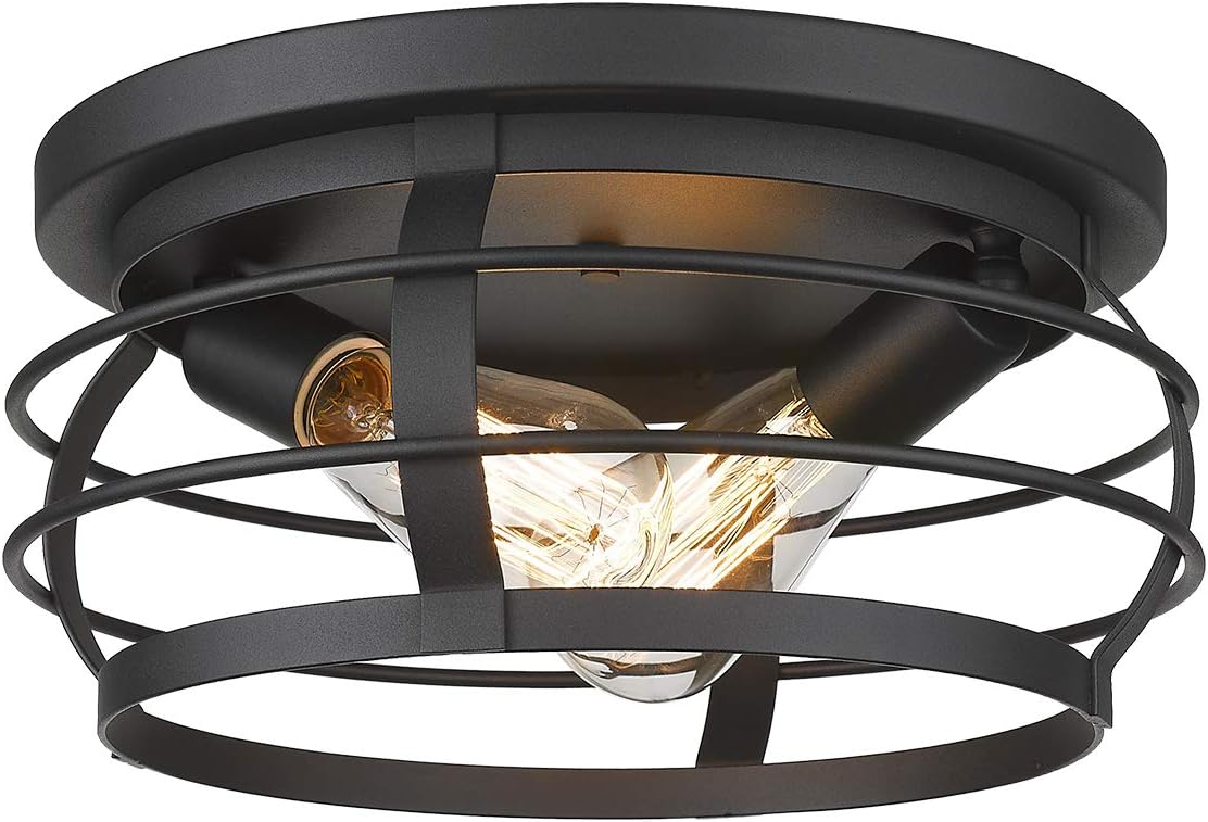 Industrial Flush Mount Ceiling Light, 12inch Farmhouse Metal Cage, Black Finish S52955