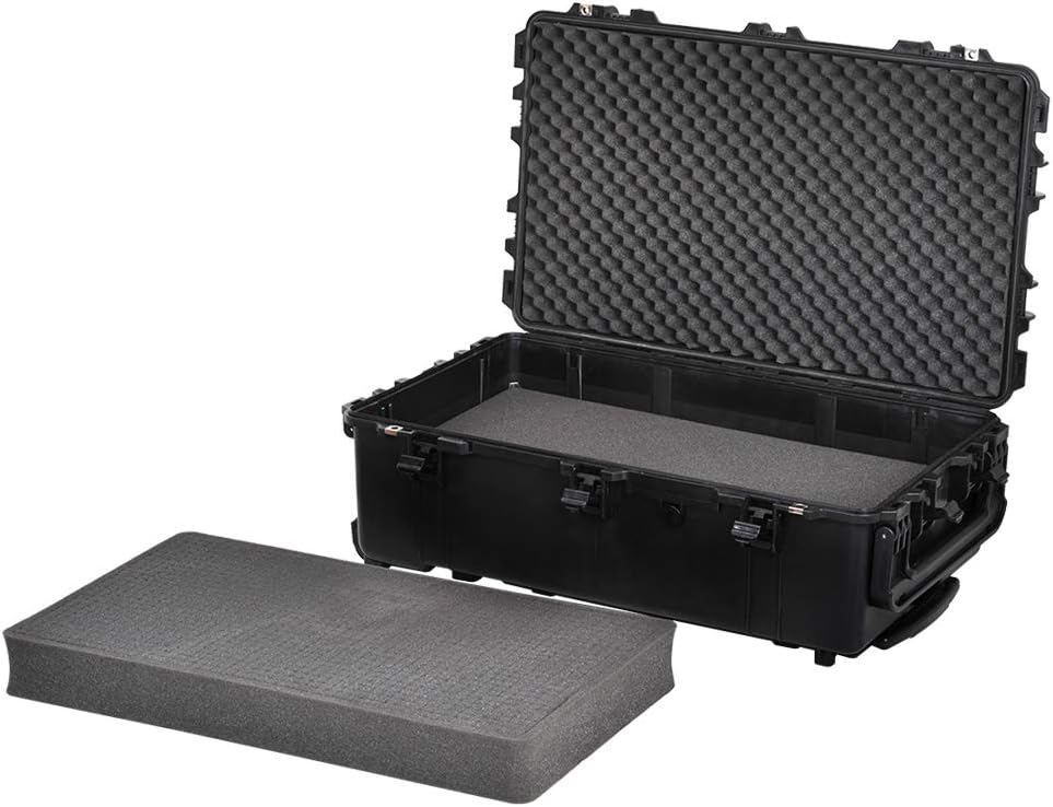 Portable Rolling Waterproof Hard Case with Wheels and Retractable Pull Handle, Black, 31.65inch x 19.37inch x 11.02inch B206545