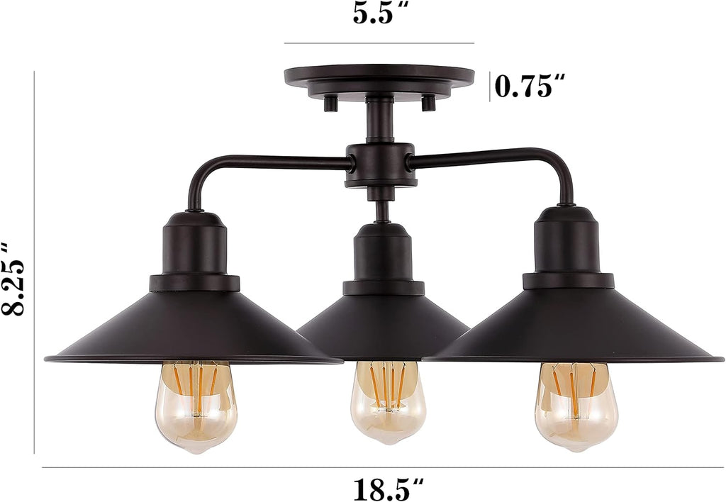 18.5 3-Light Iron Industrial LED Semi Flush Mount, Oil Rubbed Bronze, Pack of 2 X54958