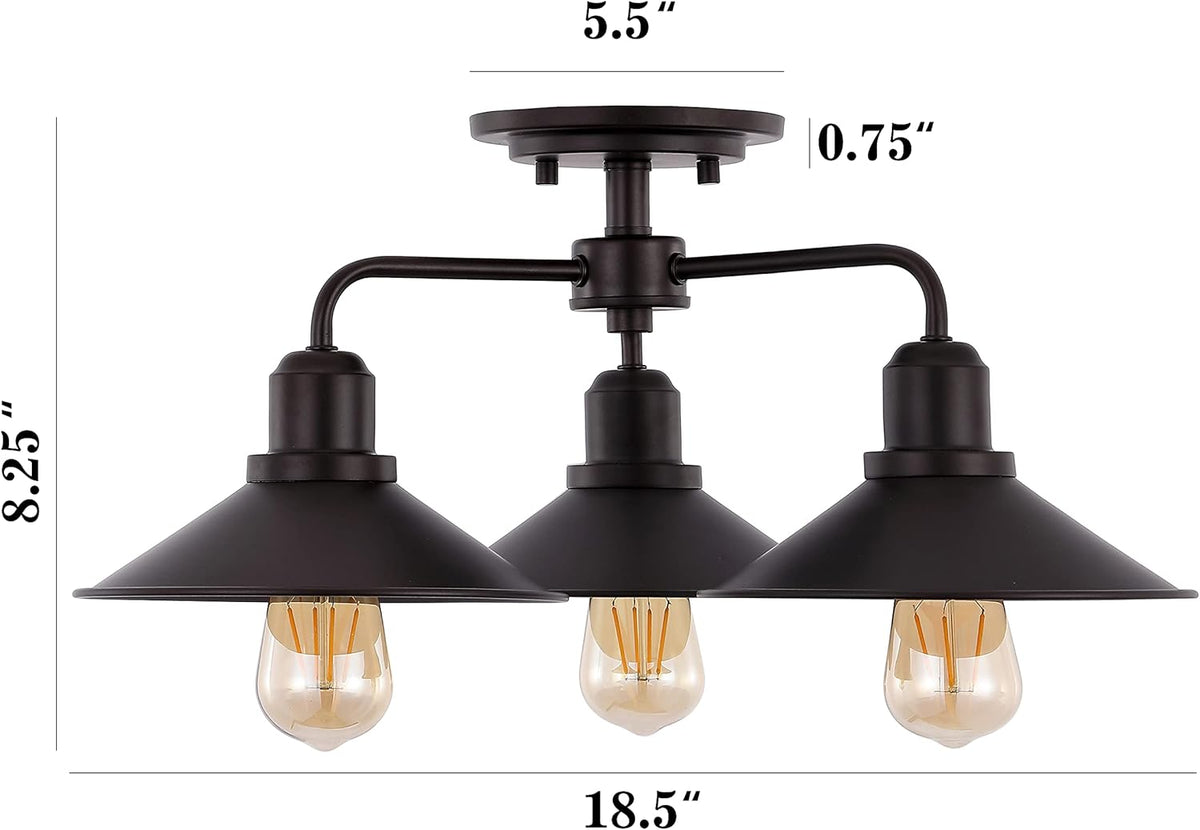 18.5 3-Light Iron Industrial LED Semi Flush Mount, Oil Rubbed Bronze, Pack of 2 X54958