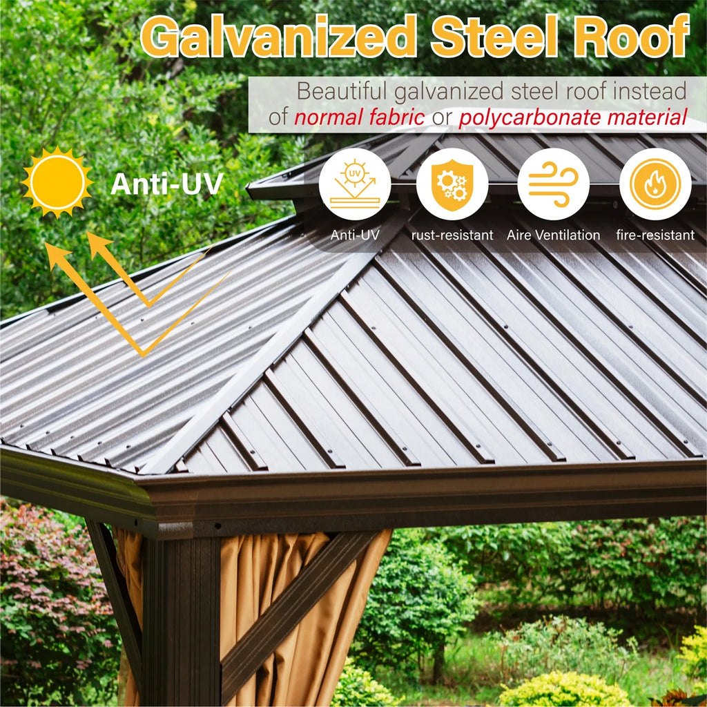 Brown Galvanized Steel Double Roof Patio Gazebo S254