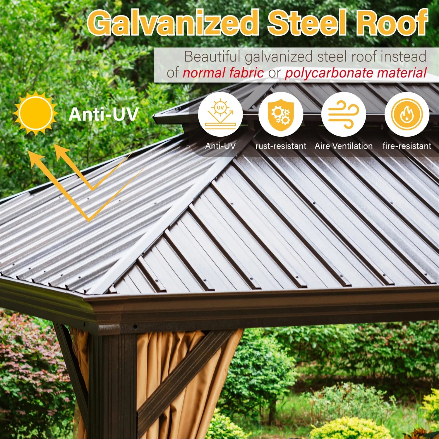 Brown Galvanized Steel Double Roof Patio Gazebo S254