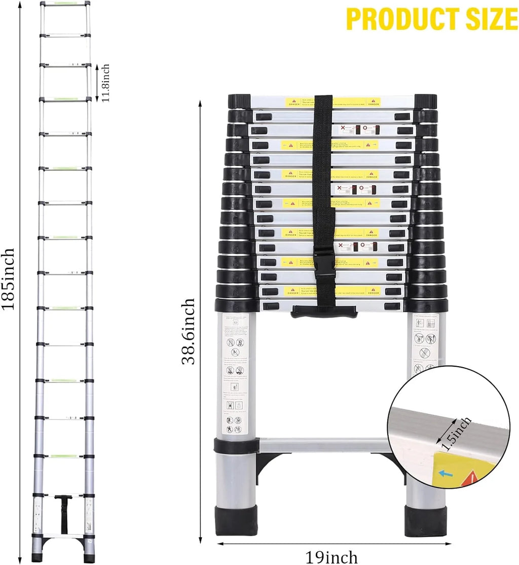 14.5FT Telescoping Aluminum Extension Ladder with Triangular Stabilizer V95612