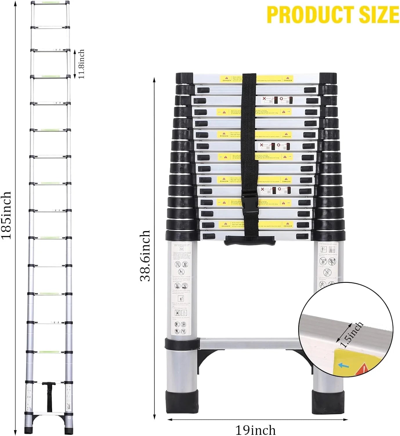 14.5FT Telescoping Aluminum Extension Ladder with Triangular Stabilizer V95612