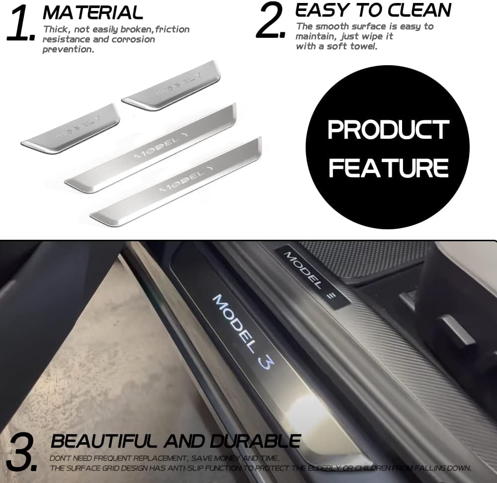 Door Sill Protector with LED Light, 4 Pieces Front/Rear Sill Plate Protector V821