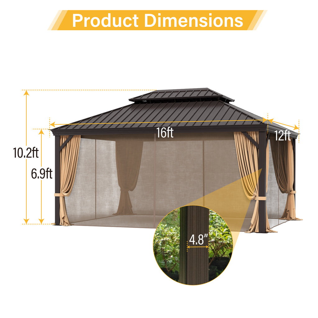 Brown Galvanized Steel Double Roof Patio Gazebo S254