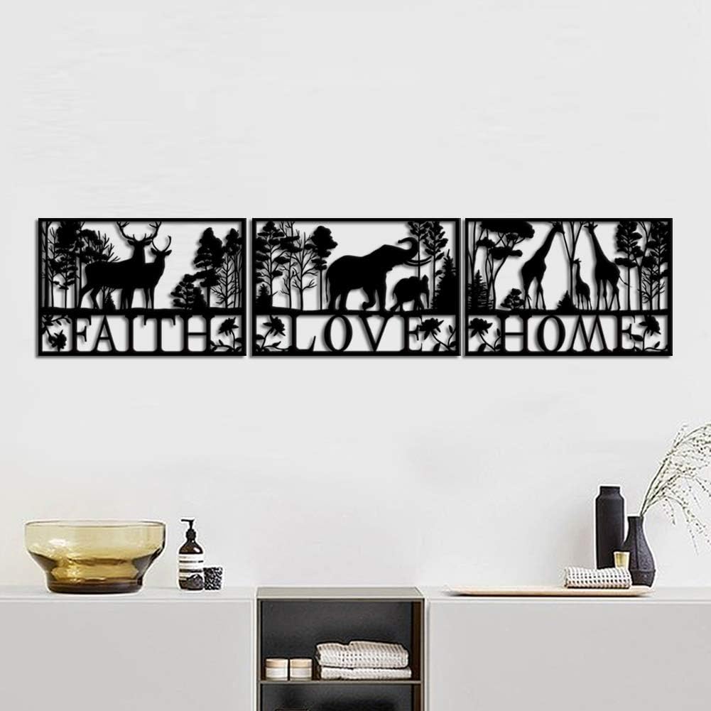 Metal Wall Art Deer Elephant and Giraffe in Forest Landscape J7531