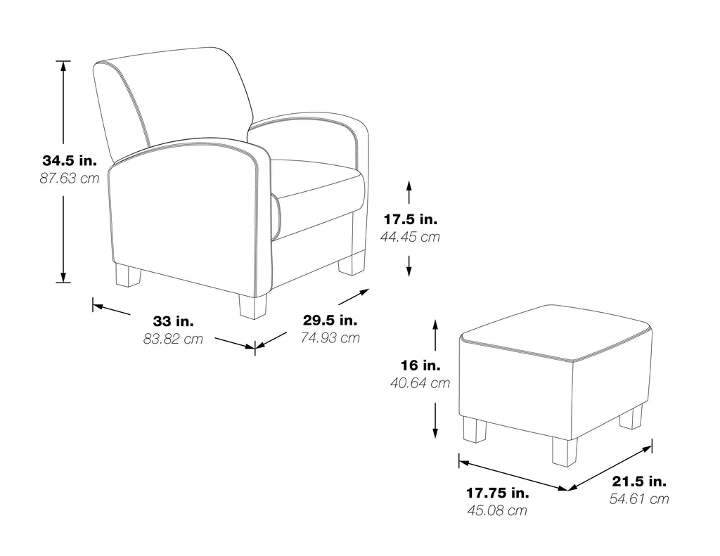 Chair & Ottoman Herringbone Smoke Gray Fabric with Medium Espresso Legs L24811