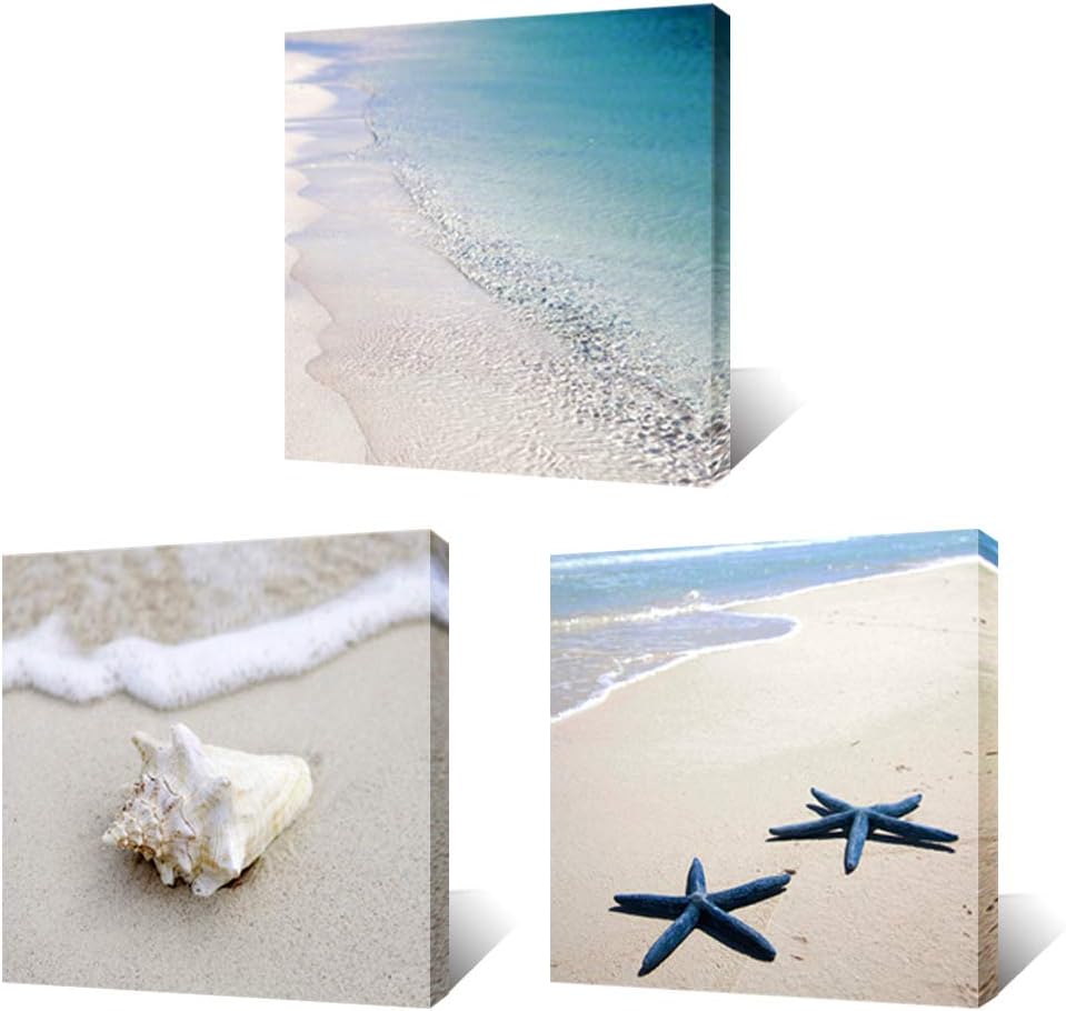 3 Piece Framed Canvas Wall Art Beach Seascape Painting Z31720