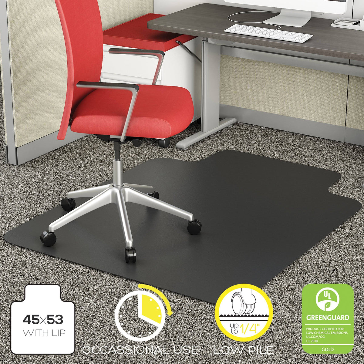 Black Rectangle Chair Mat for Low Pile Carpet, 45 x 53 Inches P801
