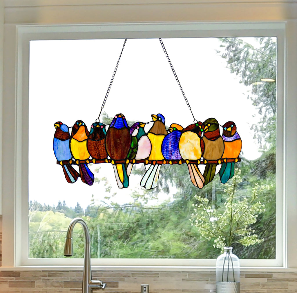 Stained Glass Birds on a Wire Window Panel B8516