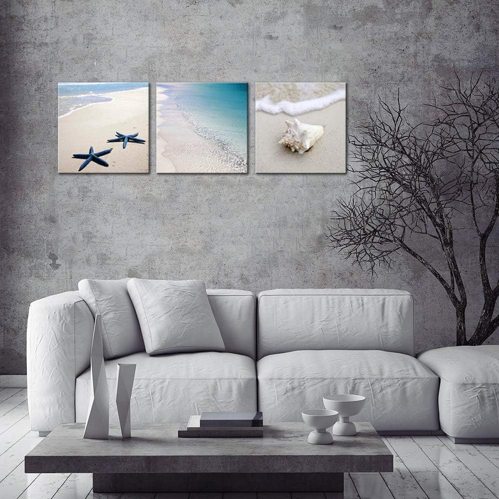 3 Piece Framed Canvas Wall Art Beach Seascape Painting Z31720