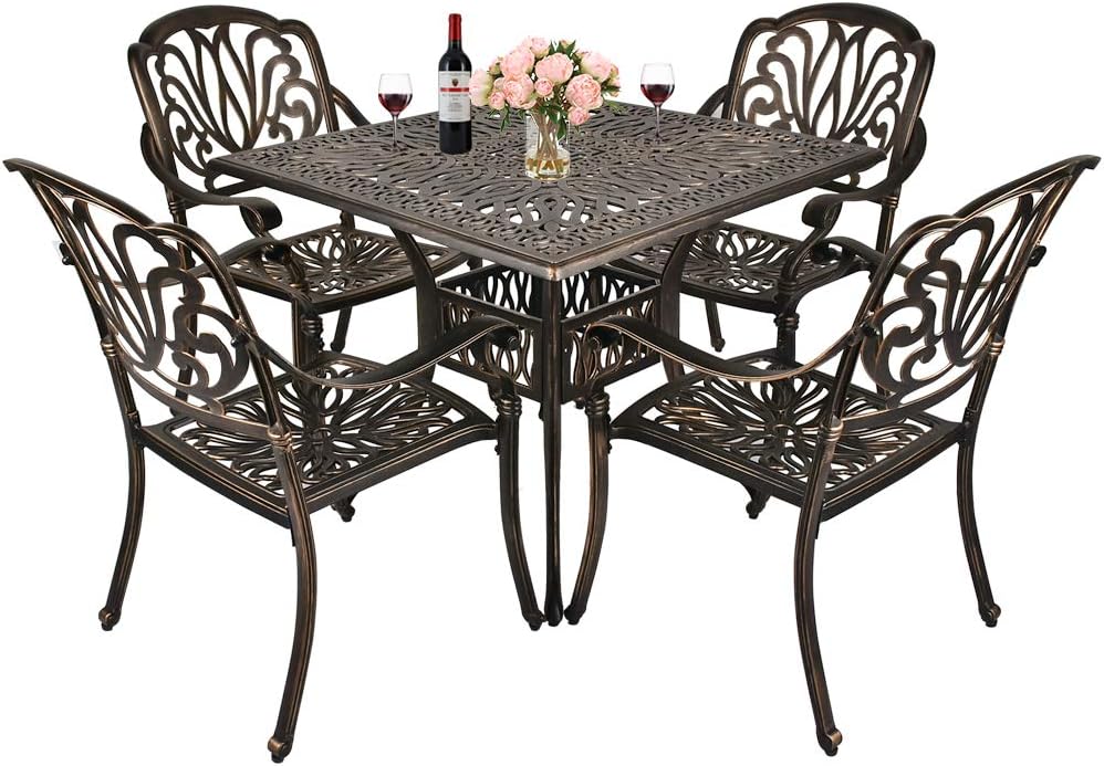 5-Piece Cast Aluminum Outdoor Dining Set with Umbrella Hole R86578