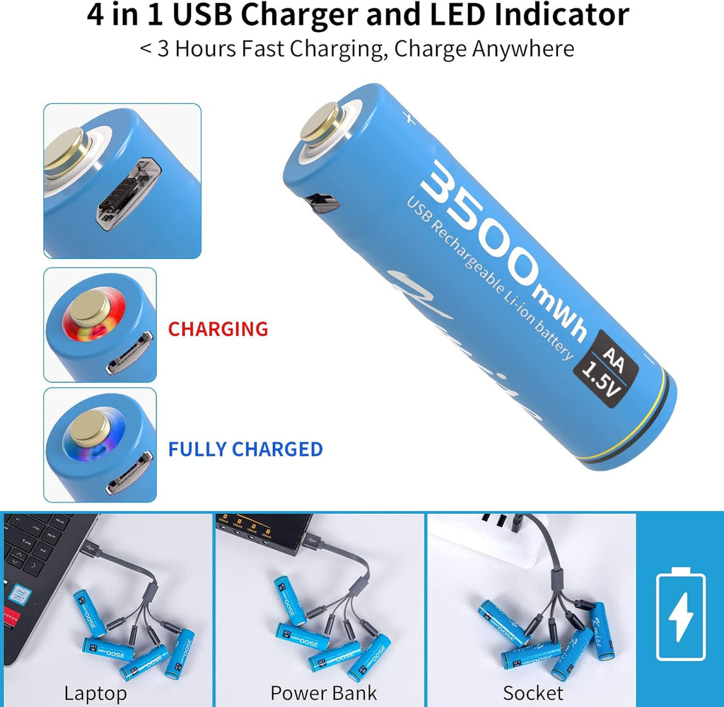Rechargeable AA and AAA Lithium-Ion Batteries, 8-Pack P15965