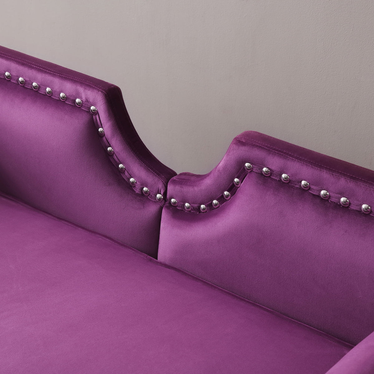 Purple Velvet Upholstered Loveseat with Removable Cushion Silver Metal Legs Y310